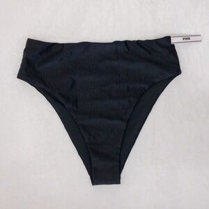 PINK Victoria's Secret Swim Bottoms Womens Large Black Ribbed High Waist
